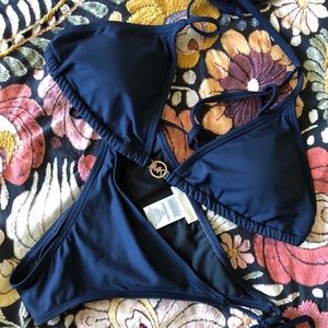 Michael Kors navy bikini, M top & L bottoms